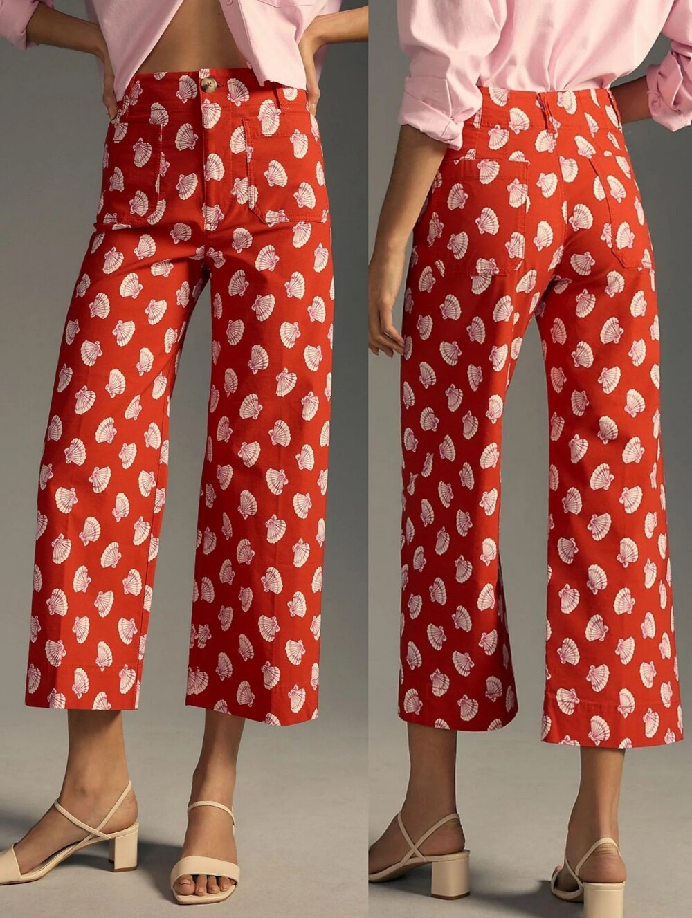 Anthropologie Maeve Colette Cropped Wide-Leg Pants Red Seashell Size 31 Resort